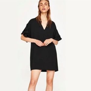 Zara women size XL black shirt dress. With ruffle sleeves v neck